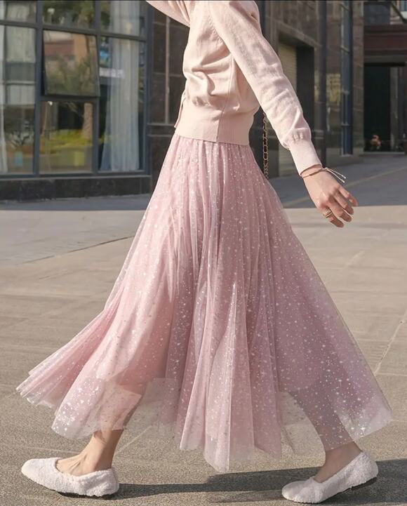 SHEIN Dresses & Skirts - Constellation Tulle Skirt Stars Midi XL Pink Silver Midi Kawaii Boho Zodiac Y2K